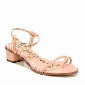 SAM EDELMAN Isle Peach Light Pink Leather Ankle Strap Block Heel Sandal